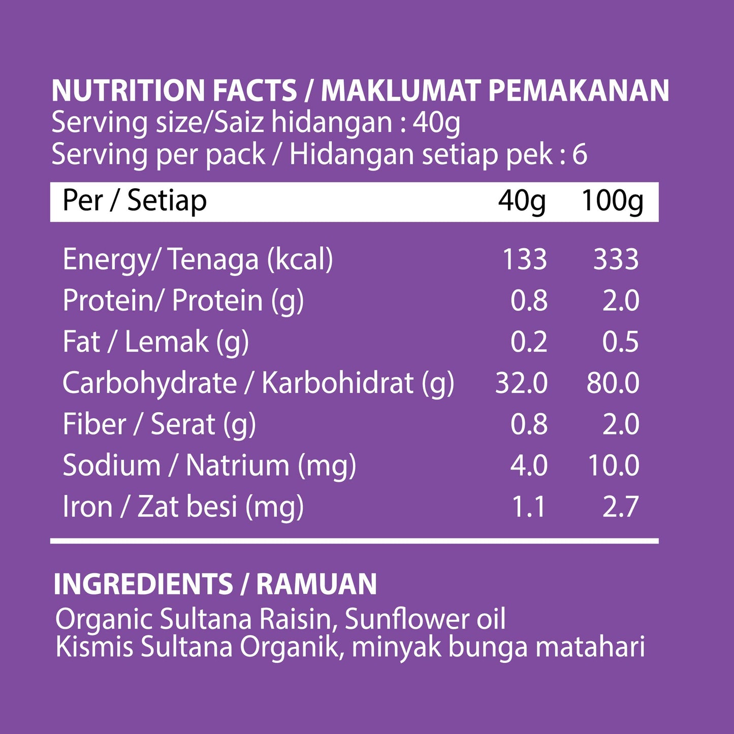 Organic Sultana Raisin 250gm