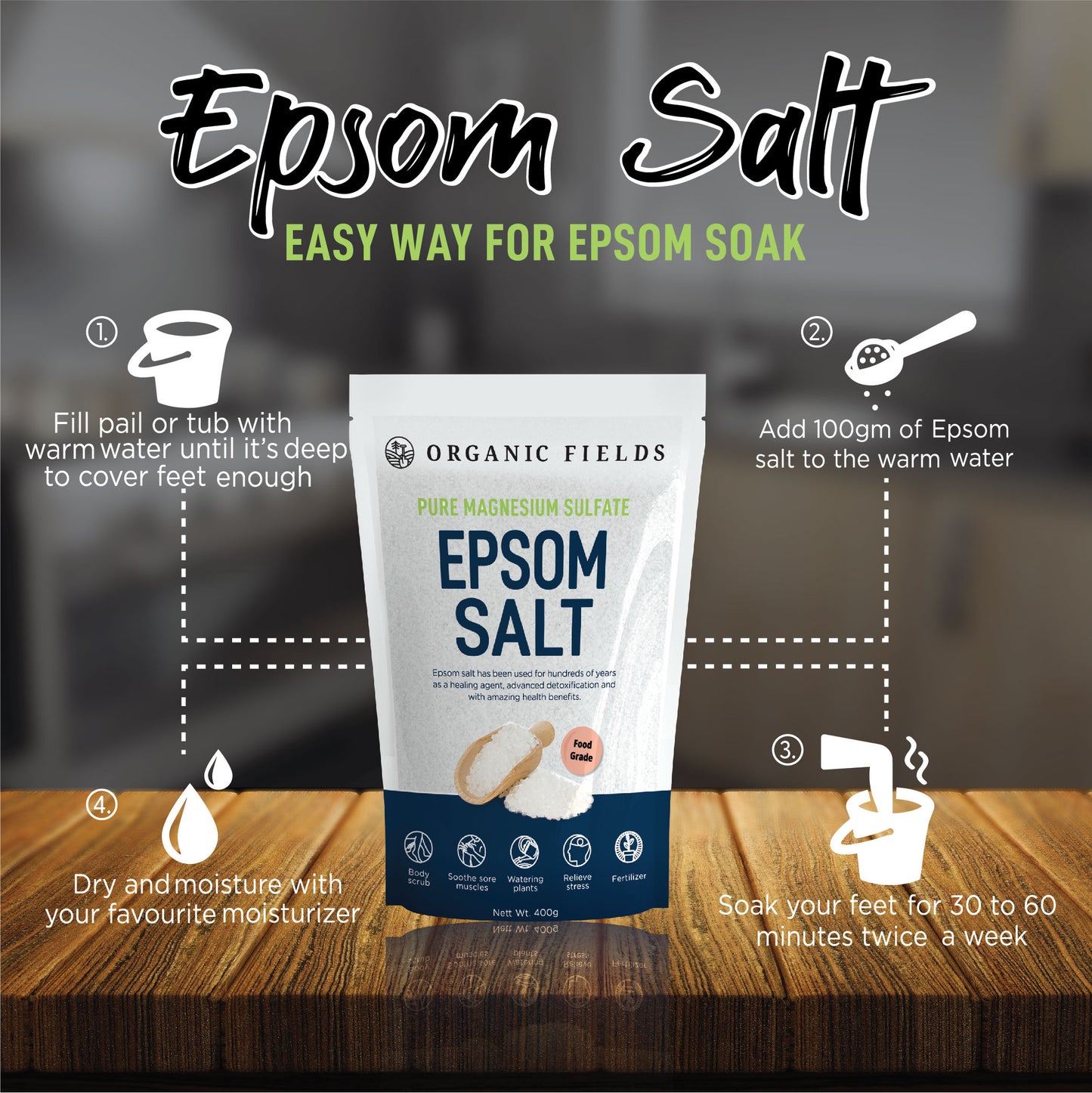 ORGANIC FIELDS Epsom Salt 400gm